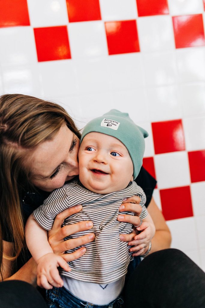 mom and baby at five guys