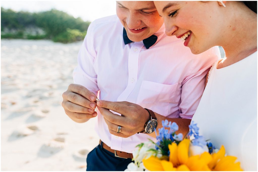 bride and groom on the beach during bahamas wedding