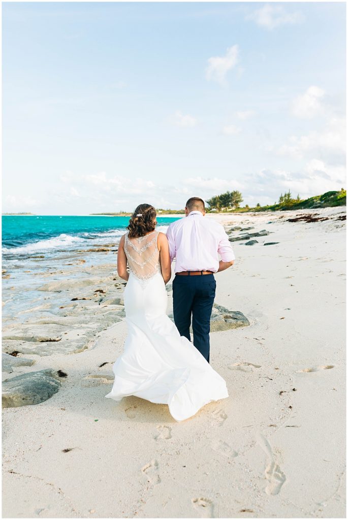 bride and groom portraits on the beach in the bahamas