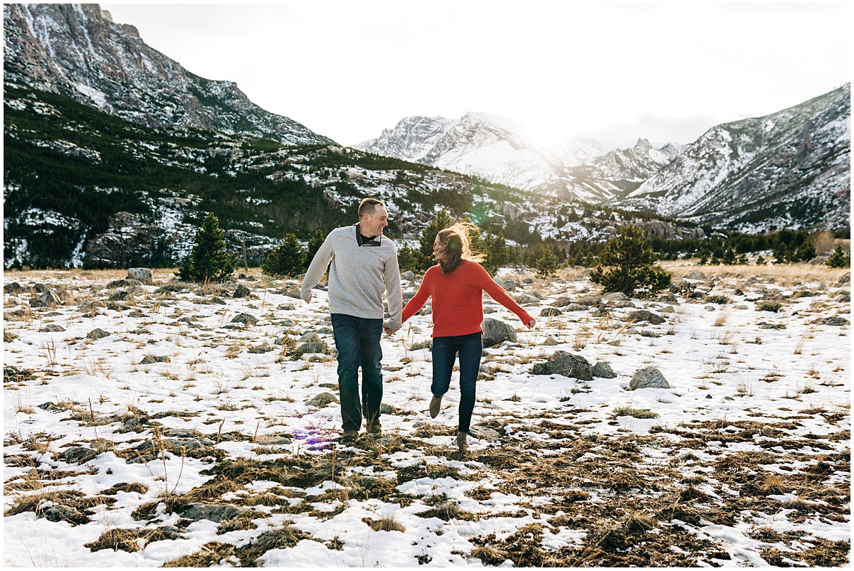 unposed engagement session in the mountains near bozeman montana