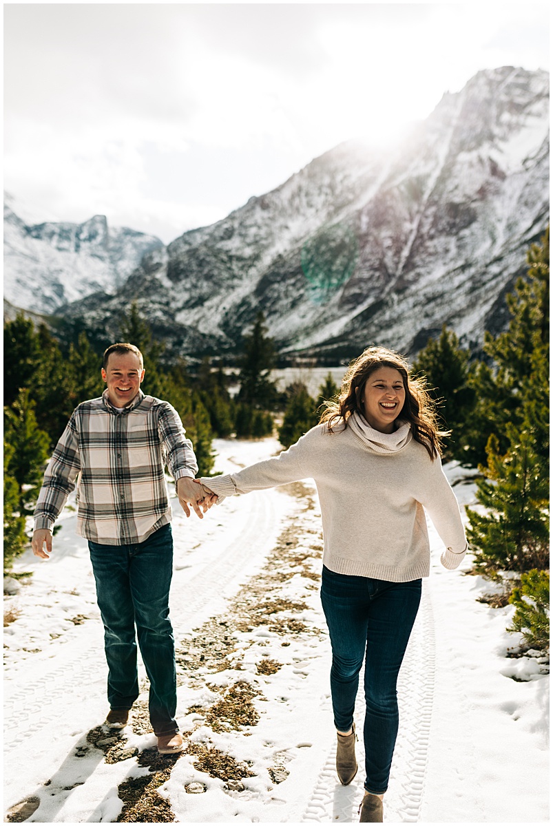 unposed engagement session in the mountains