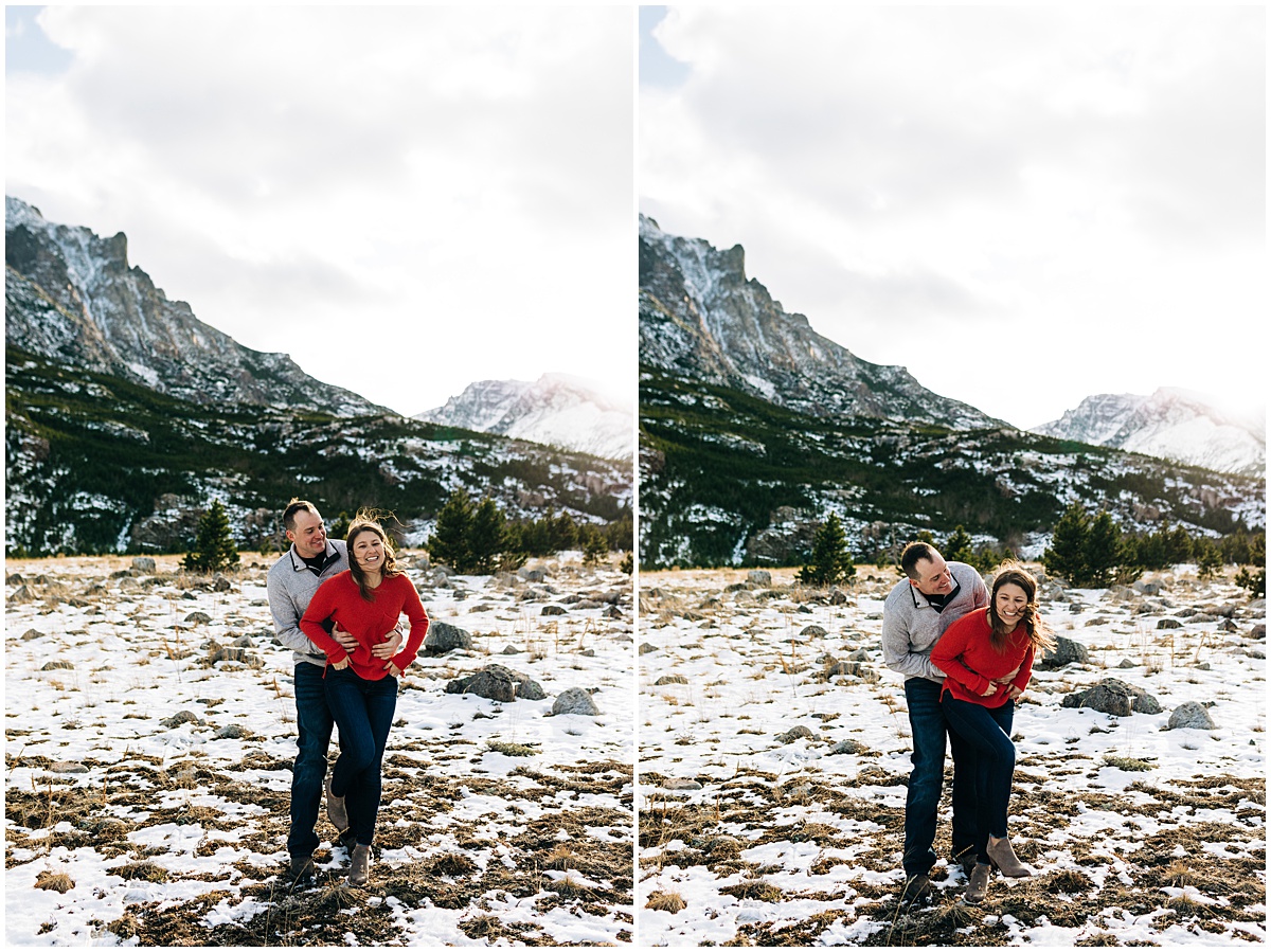 candid engagement photos in the mountains