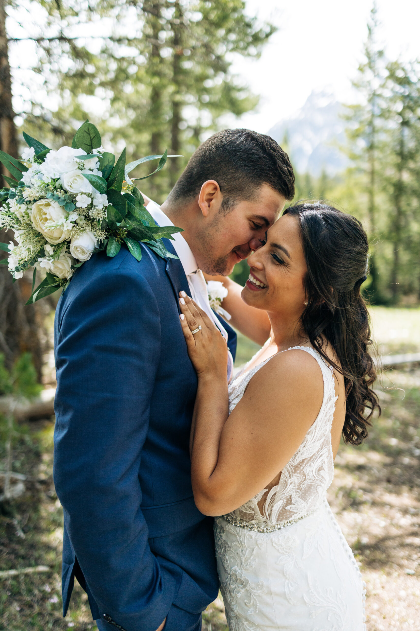A couple sharing an intimate and authentic moment on their elopement day